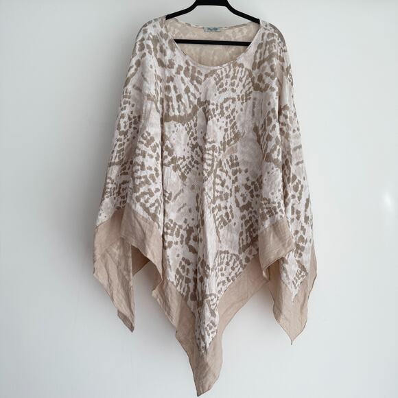 Elena Baldi 100% Linen Poncho Caftan One Size Made In Italy Lagenlook Boho Tan - Picture 1 of 9